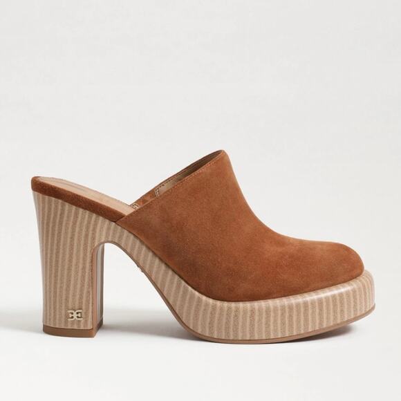 NEW SAM EDELMAN Suede Shiloh Heel Mules brown for women - Picture 2 of 11